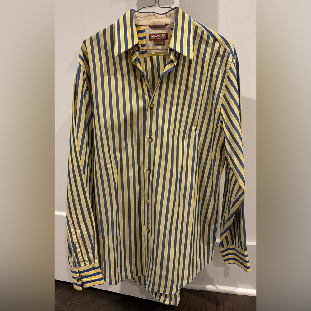 Michael Kors Vintage Blue and Yellow Striped Dress Shirt